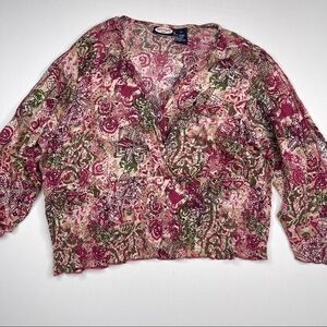Zoey Beth Top Blouse Pink Green V Neck Boho Gypsy Western Hippie Peasant 3X